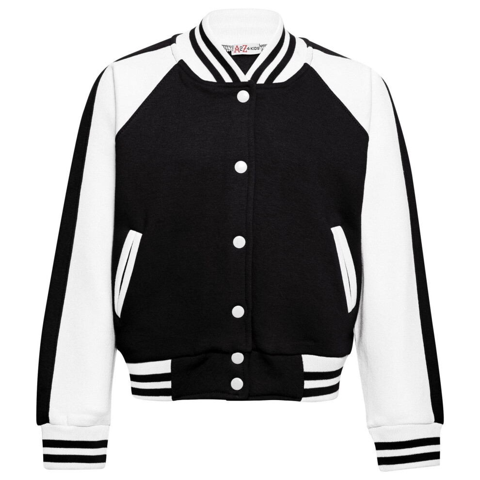 (5-6 Years, Black New) Girls Boys Baseball Plain Varsity Style Jacket 2-13