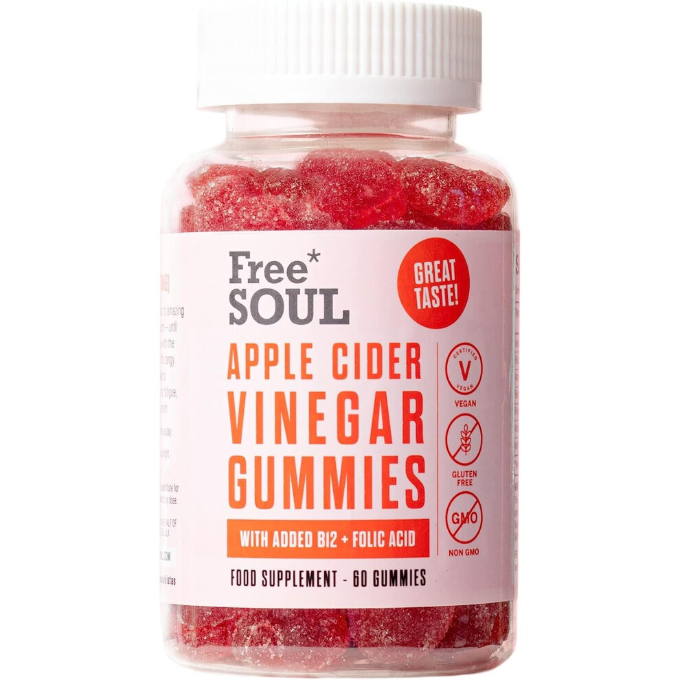 Apple Cider Vinegar Gummies with The Mother 1000mg Enhanced with Vitamin B12 & Folic Acid | 60 High Strength ACV Vegan Capsules with Pomegranate