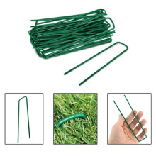 50 Green Artificial Grass Turf U Pins Metal Galvanised Pegs Staples Weed Garden