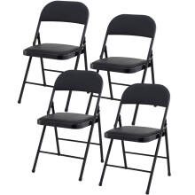 (4) Charles Jacobs Folding Chair Cushioned PU Office Reception Padded Black Frame