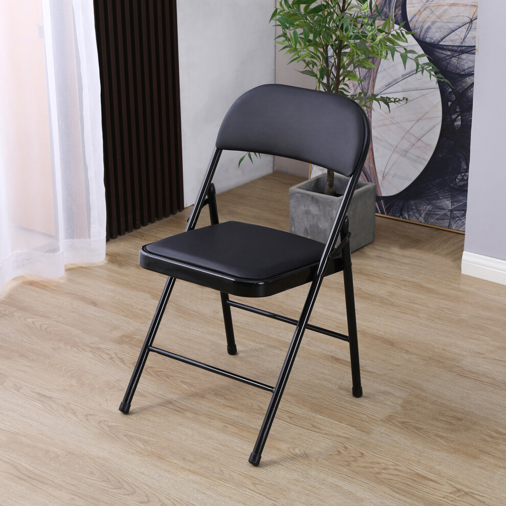 (1) Charles Jacobs Folding Chair Cushioned PU Office Reception Padded Black Frame