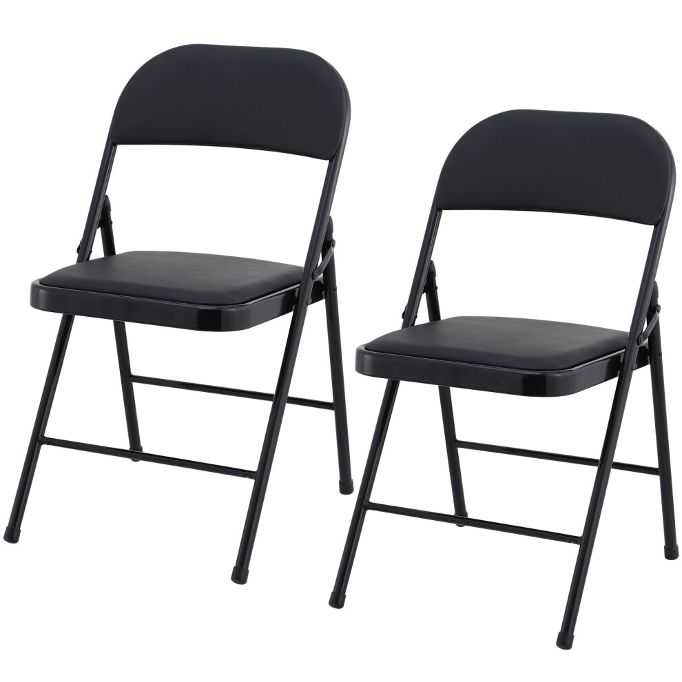 (2) Charles Jacobs Folding Chair Cushioned PU Office Reception Padded Black Frame