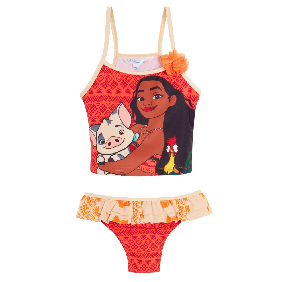 (5-6 Years) Girls Disney Moana Tankini Kids Deluxe Two Piece Swimming Costume Beach Swimsuit