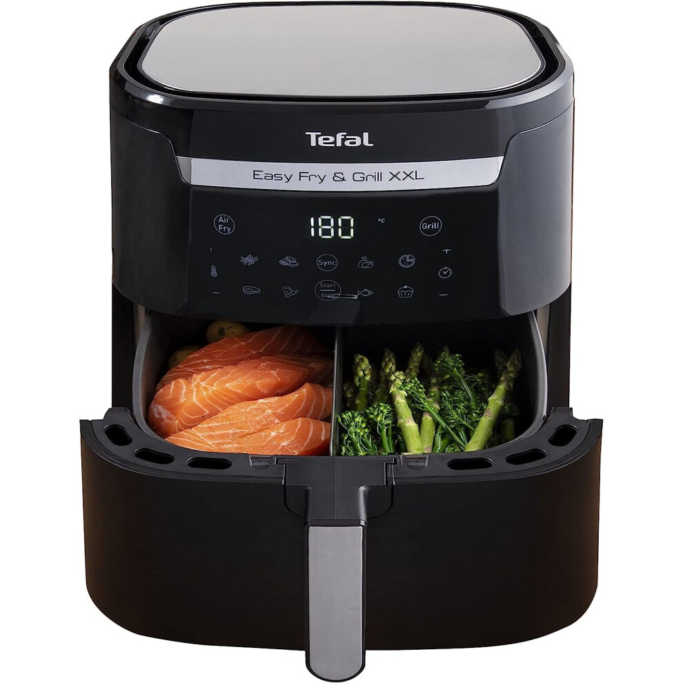 Tefal Easy Fry XXL 2in1 Digital Dual Air Fryer & Grill, 6.5L or 3.25L x2 Drawer Capacity, 8 Programs, Black, EY801827, Amazon Exclusive, 1830 W