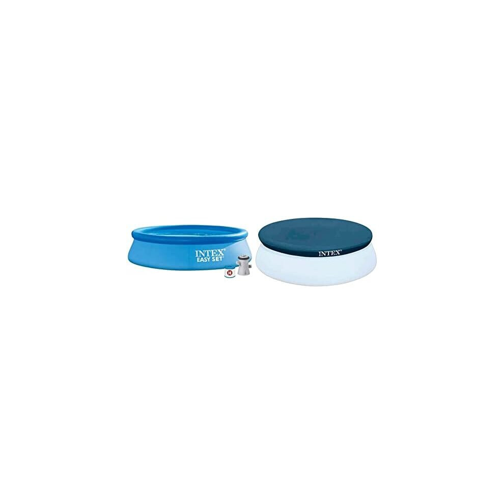 Intex 8FT X 24IN Easy Pool Set, Blue c/w Filter Pump & 28020 Easy Pool Cover, PVC, Blue, 244 cm