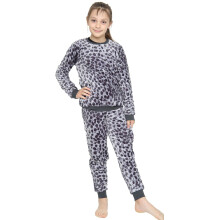 (7-8 Years, Grey Leopard) Unisex Pyjamas Leopard 2 Piece Flannel Set 5-13