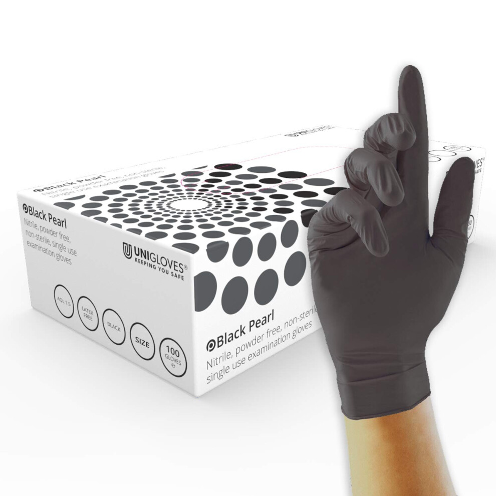 Unigloves Black Pearl Nitrile GP0033 Examination - Multipurpose, Powder Free and Latex Free Disposable Gloves, Box of 100 Gloves, Black, Medium