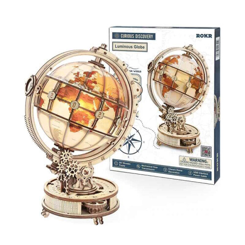 Globe Light Wooden World Map DIY Mechanical Moving USB Puzzle Map 1