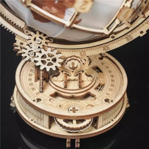 Globe Light Wooden World Map DIY Mechanical Moving USB Puzzle Map 2
