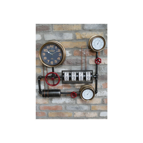 Wall Mounted Industrial Pipe Clock | Pressure Gauge Style 1