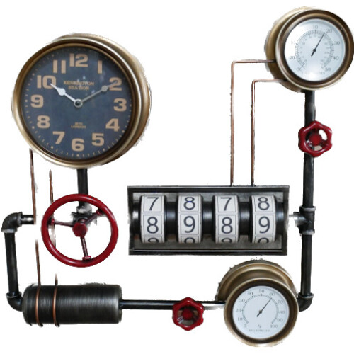 Wall Mounted Industrial Pipe Clock | Pressure Gauge Style
