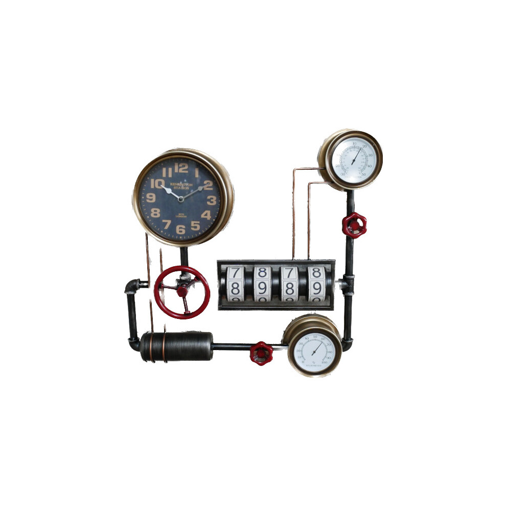 Wall Mounted Industrial Pipe Clock | Pressure Gauge Style