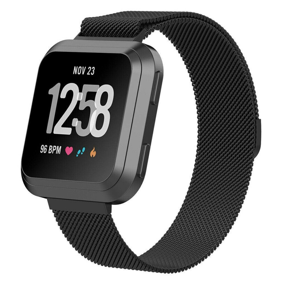 For Fitbit Versa 2/Versa/LITE Strap Milanese Wrist Band Stainless Steel Magnetic[Small (5.5"-7.1"),Black]