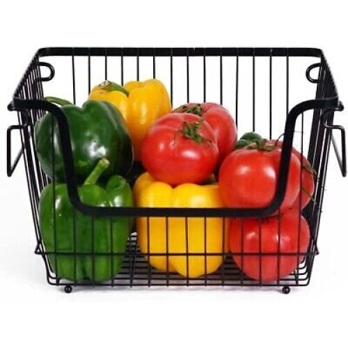 (2, BLACK) Vegetable Rack Fruit wire Stacking Storage Basket Kitchen Stand 1, 2, 3 Tier