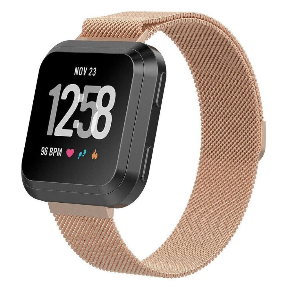 For Fitbit Versa 2/Versa/LITE Strap Milanese Wrist Band Stainless Steel Magnetic[Small (5.5"-7.1"),Rose Gold]