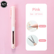 (Pink) 1pc Mini Color Folding Scissor Pen Cutter Portable Size Safe Ceramic Pencutter Utility Knife for Paper Work Diary School
