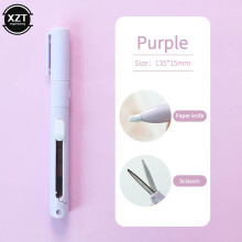 (Purple) 1pc Mini Color Folding Scissor Pen Cutter Portable Size Safe Ceramic Pencutter Utility Knife for Paper Work Diary School