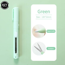 (Green) 1pc Mini Color Folding Scissor Pen Cutter Portable Size Safe Ceramic Pencutter Utility Knife for Paper Work Diary School