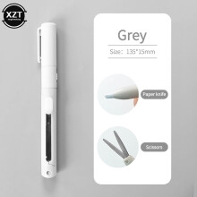 (Light Grey) 1pc Mini Color Folding Scissor Pen Cutter Portable Size Safe Ceramic Pencutter Utility Knife for Paper Work Diary School