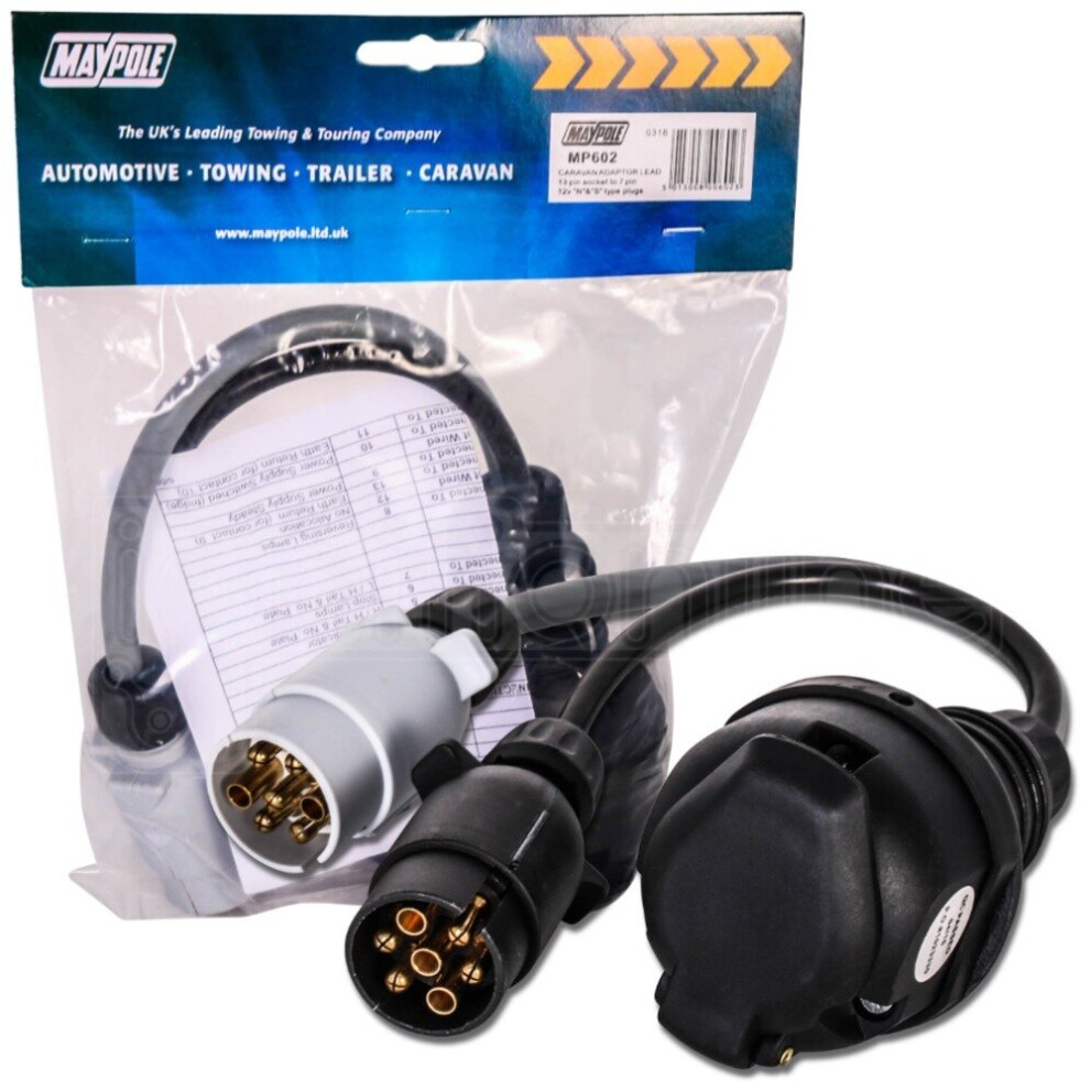 Mp602 Maypole Caravan Adaptor Lead 7 Pin 12N&S Vehicle To 13 Pin Trailer Towing 5013008006023