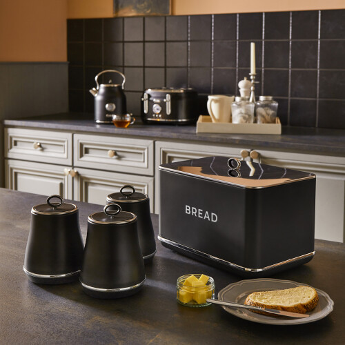 Tower Tower Renaissance Black Breadbin & Canisters Stylish Matching Set