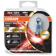 Osram Night Breaker H4 200 60/55W P43t Car Headlight Bulbs Twin Pack White