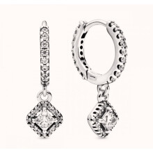 Pandora Timeless Women's Sterling Silver Square Sparkle Cubic Zirconia Hoop Earrings