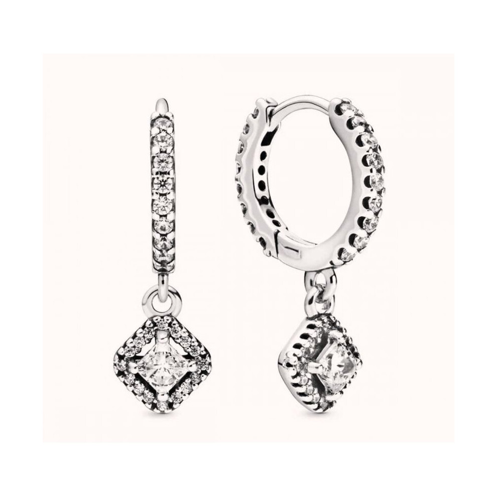 Pandora Timeless Women's Sterling Silver Square Sparkle Cubic Zirconia Hoop Earrings