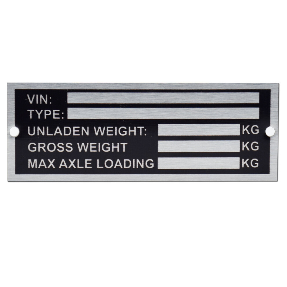 Trailer Blank VIN & Weight Chassis Plate 120mm x 45mm Identification