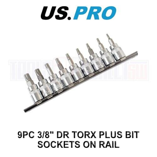 us pro US PRO Tools 9pc 3/8" DR Torx Plus Bit Sockets On Rail TP10 - TP50 1293