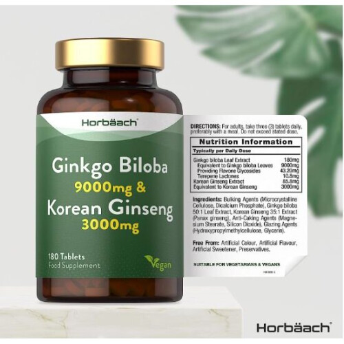 Ginkgo Biloba And Ginseng Tablets High Strength Ginkgo 9000mg And Korean Ginseng Root 3000mg