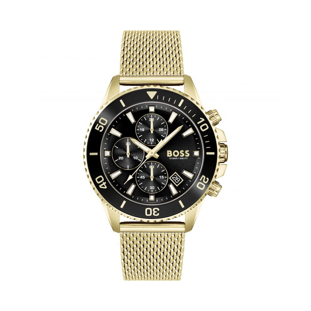 HUGO BOSS HB 1513906 MENS ADMIRAL WATCH BLACK FACE GOLD MESH STRAP