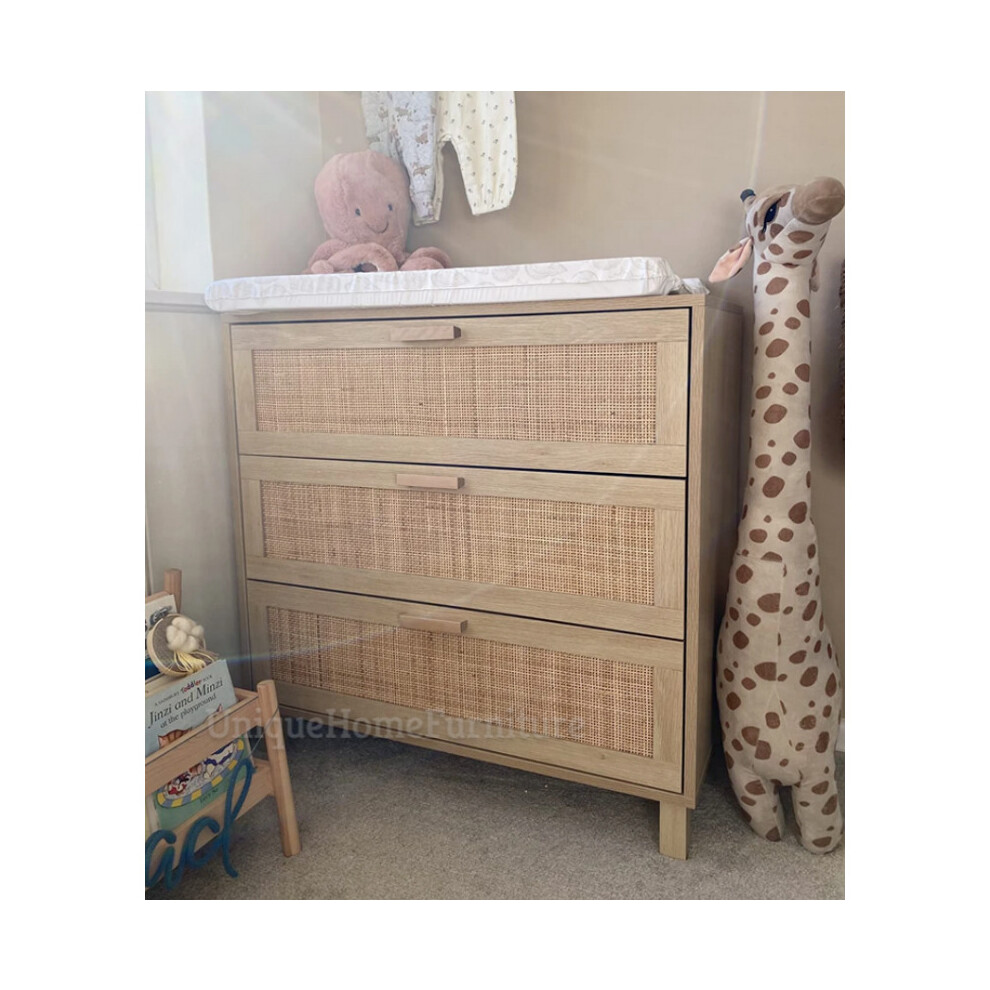 Uhf Rustic Chest Drawers Rattan Woven Sideboard Vintage Side Cabinet Storage Dresser