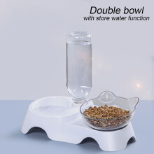 (C) 3 Types Oblique Cat Food Bowls Protecting Cervical Vertebra With Water Store Bottle Multi-function Pet Bowl 1/2 Bowls Set