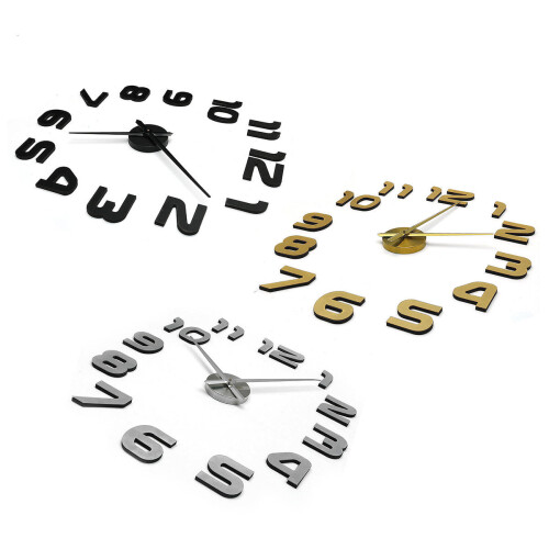 (Gold) 3D DIY Wall Sticker Clock Large Size Mirror Surface  Decor Quartz 1