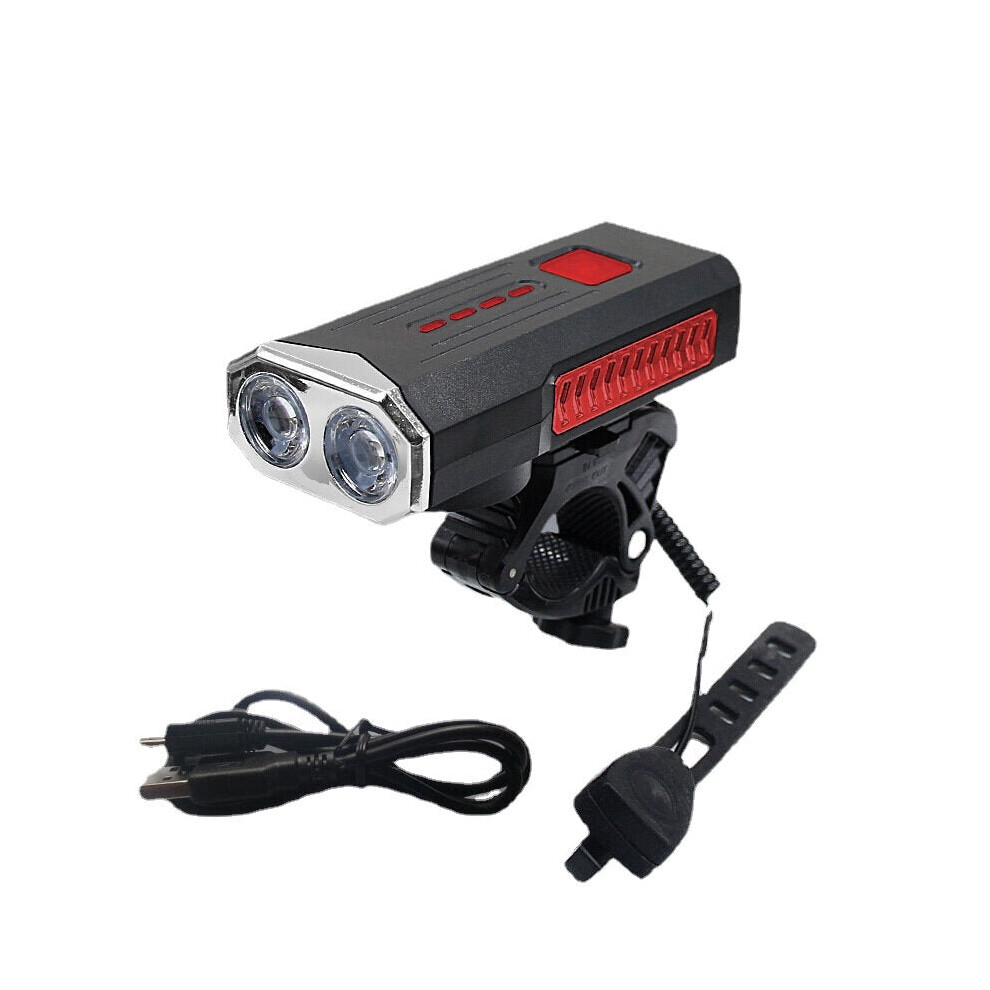 (Red) 2-in-1 400LM 2xT6 Bike Light 3 Modes Adjustable USB Charging Bicycle Front Lamp 6 Modes 120dB Horn with Mount Holder