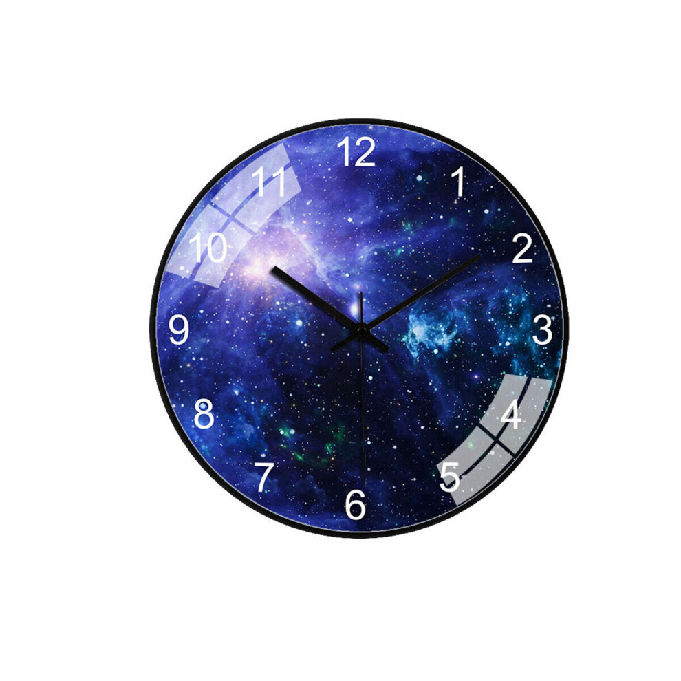 (Black B) 12 Inch/30cm Star Space Galaxy Wall Clock Silent Living Room Bedroom Creative Hanging Clock Home Office Ornament