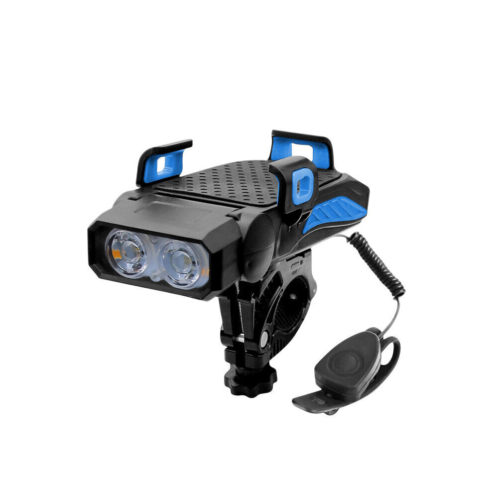 (Blue, Single Light) 4-in-1 Bicycle Light 5 Gear USB Rechargeable Bike Highlight 130dB 5 Modes Horn Phone Holder Power Bank Cycling