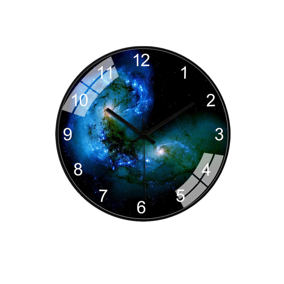 (Black A) 12 Inch/30cm Star Space Galaxy Wall Clock Silent Living Room Bedroom Creative Hanging Clock Home Office Ornament