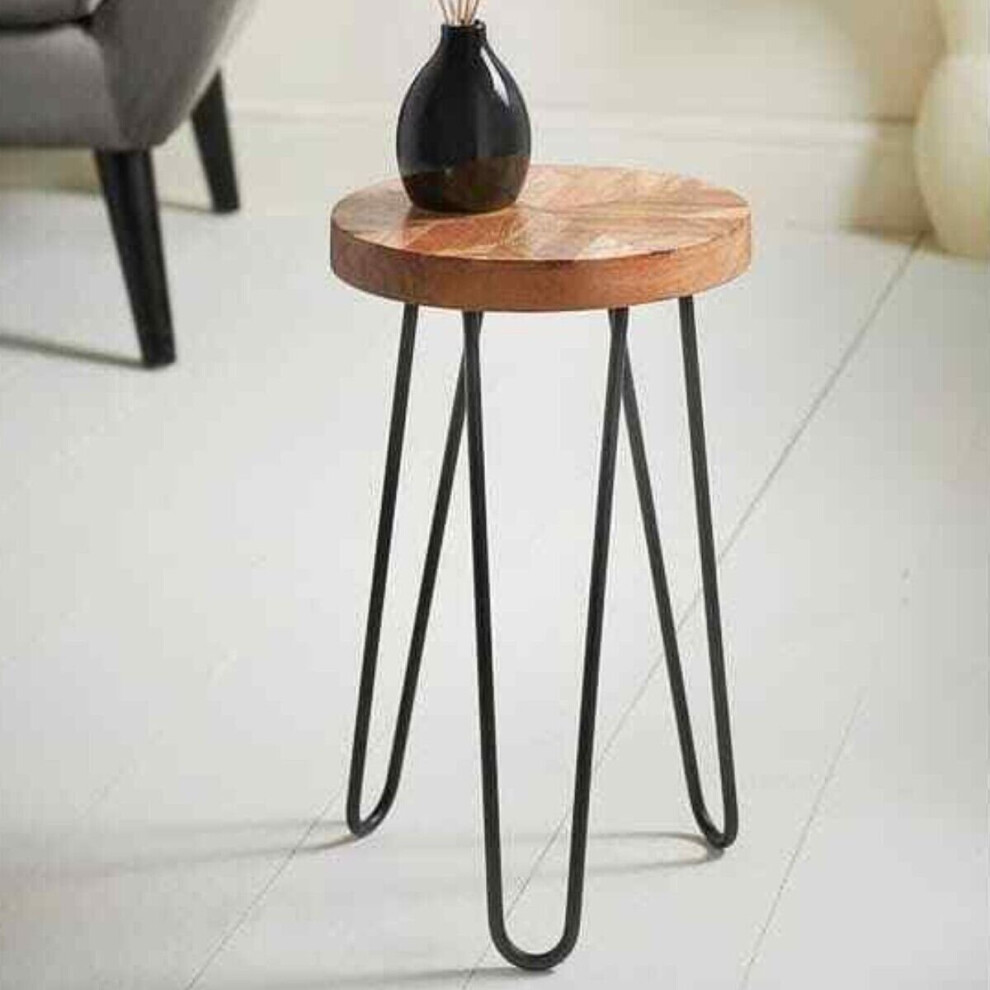 Industrial Side Table Round Coffee Table Wood Table Black Frame Natural Table