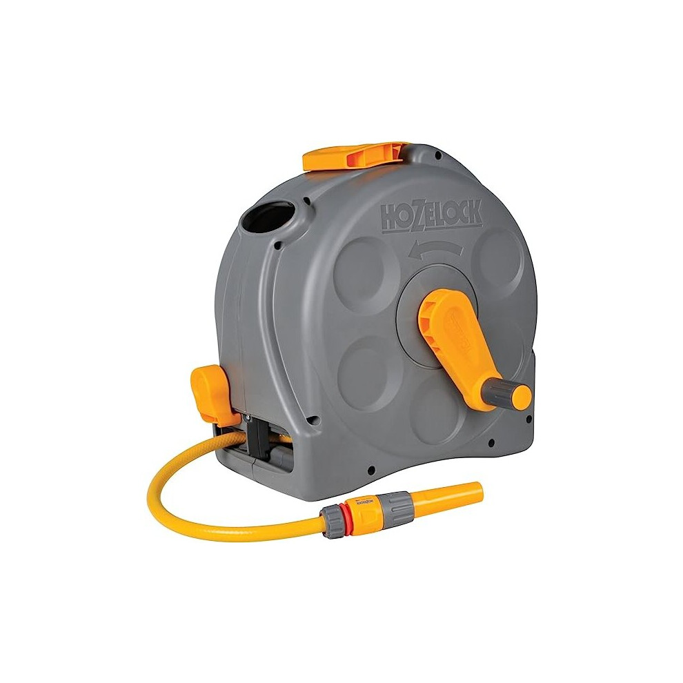 HOZELOCK - 2-in-1 Compact Hose Reel 25m : Portable or Wall-mounted Reel, Easy Rewind Function, Supplied with Nozzle, Fittings and Fixings [2415R0000]