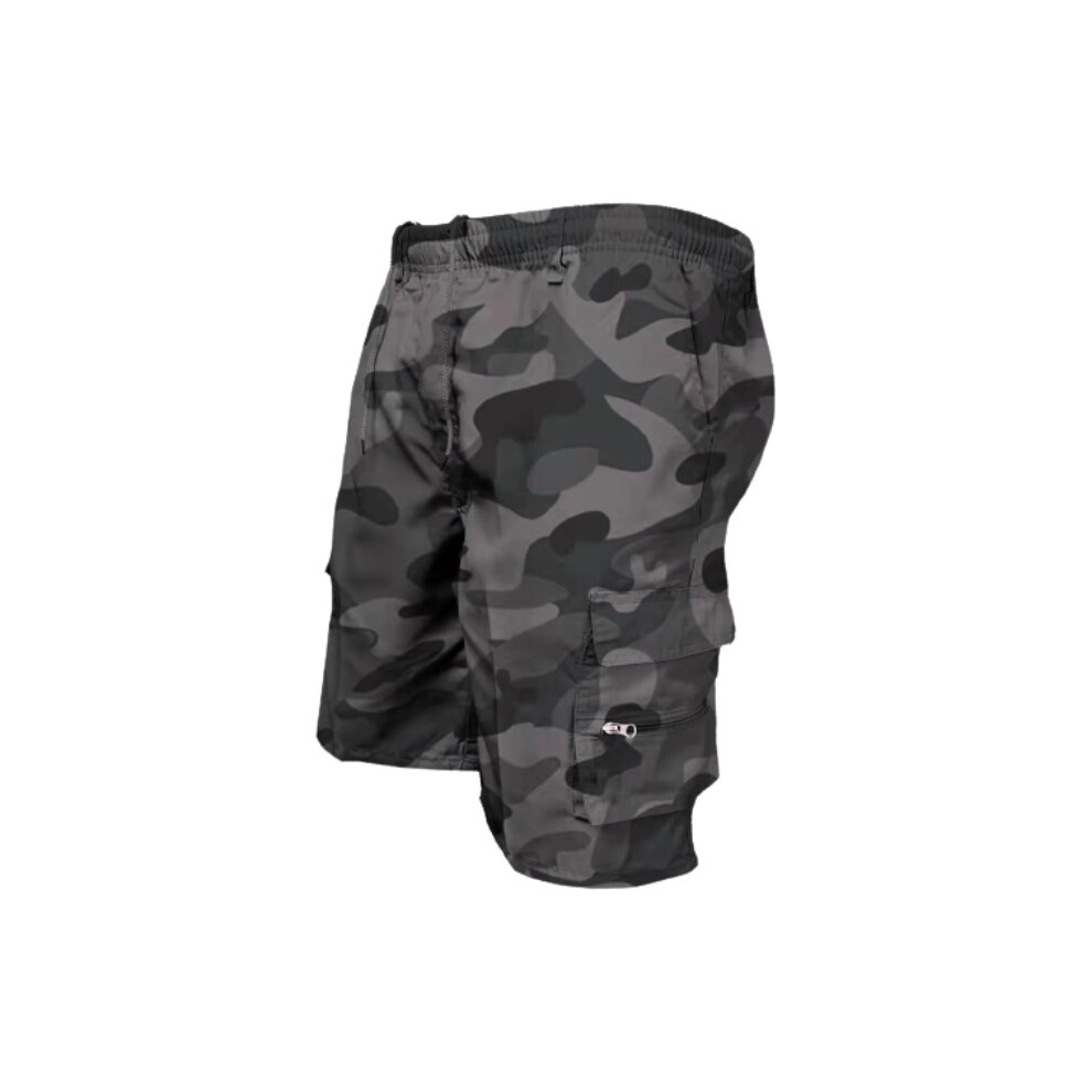 (Camouflage Gray, L) Cargo Mens Cotton Shorts Elasticated Waist Casual Summer Beach Half Pants Gifts
