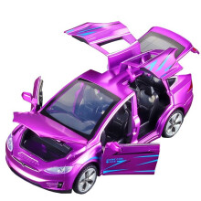 (Purple) Model Tesla 132 X S Alloy Car Diecasts Toy Vehicles Sound Light Pull Cars Back