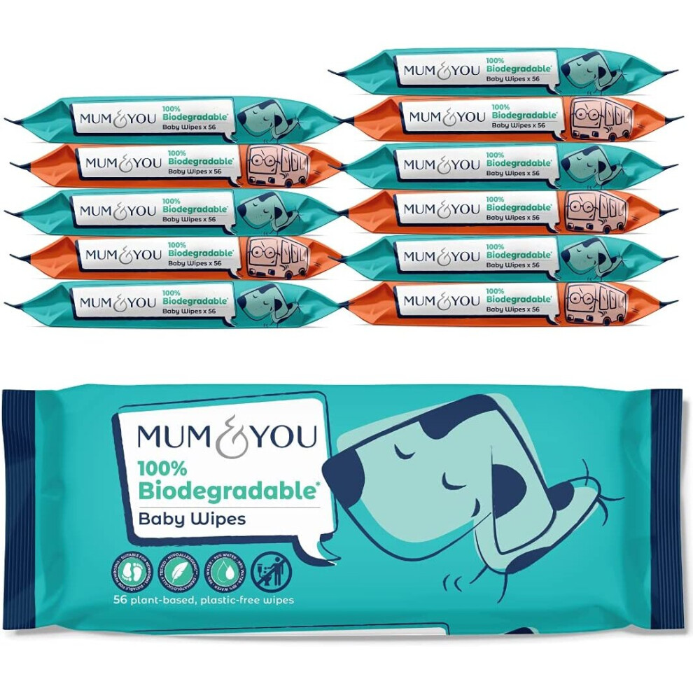 Mum & You Biodegradable Baby Wipes Multipack, 672 Wet Wipes 12 Pack Plastic Free &  Eco Friendly Wipes Newborn Sensitive Skin 99.4% Water based Wipes