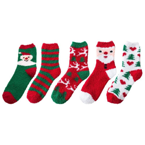 (5pcs) Pairs Christmas 5 Soft Ladies Fluffy Lounge Cosy Bed Socks