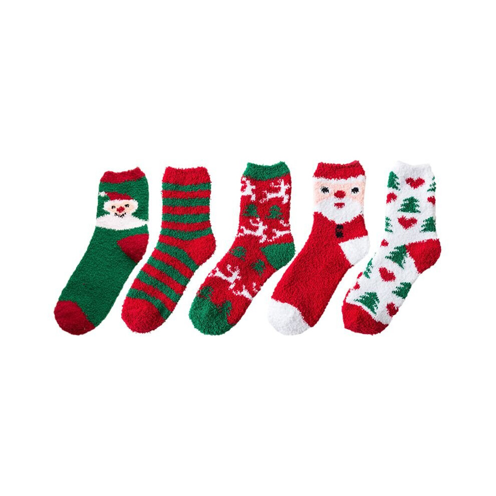 (5pcs) Pairs Christmas 5 Soft Ladies Fluffy Lounge Cosy Bed Socks Winter Warm Bags Gift
