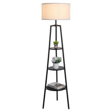 Livingandhome 3-Tier Storage Shelf Floor Lamp with Fabric Shade - Anti-Rust Metal Frame, Foot Switch, E27 Compatible (Bulb Not Included)