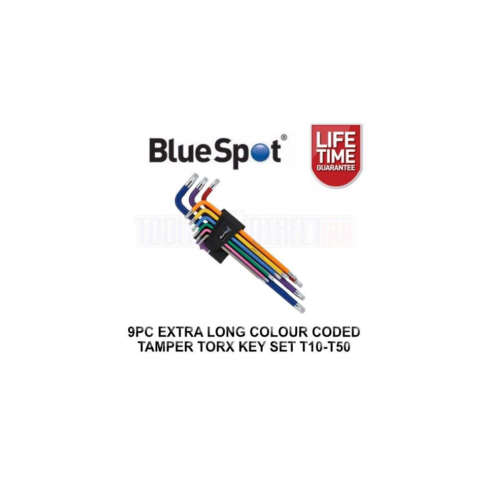 BlueSpot 9pc Extra Long Colour Coded Tamper Torx Key Set T10 - T50 15302