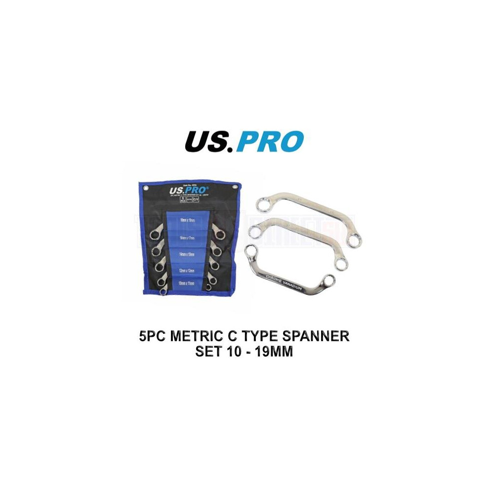 US PRO Tools 5pc Metric C Type Spanner Set, Spanners 10 to 19mm 3233