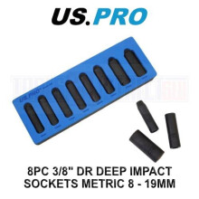US PRO Tools 8PC 3/8" DR Deep Impact 6PT Socket Set Metric 8 - 19MM 3832